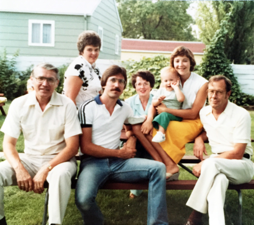 Hugo Carlson, Janice (Spencer) Johnson, Craig Carlson, LaRae (Robertson) Carlson, David Carlson, Teresa (Johnson) Carlson, and Dean Johnson - 1982